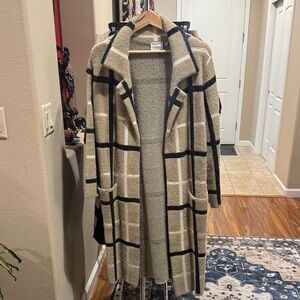 Cyrus Beige and Black Plaid Cardigan